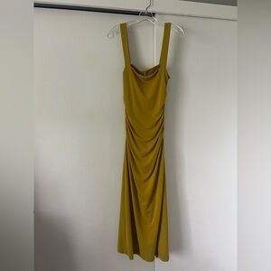 Zara Yellow Sheath Dress Ruched Scoop Neck Wedding Guest